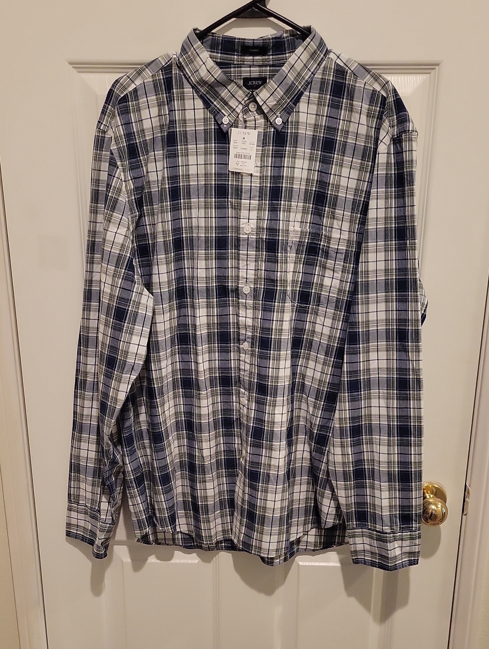 J. Crew Men’s Navy and White Plaid Button-Down Shirt